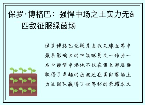 保罗·博格巴：强悍中场之王实力无可匹敌征服绿茵场